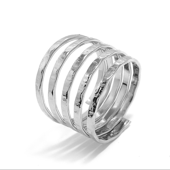 Any 2/$20! Silver Hammered Metal Layered Wrap Ring - Picture 2 of 7